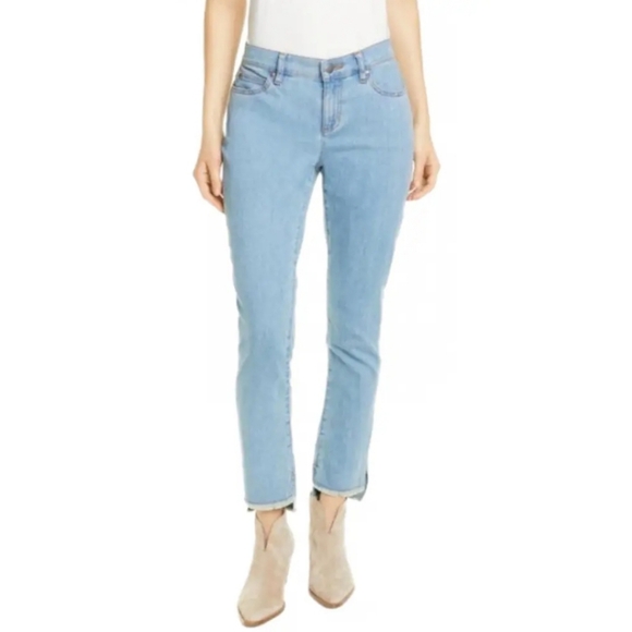 Eileen Fisher Jeans 8 Blue Raw Step Hem Ankle Organic Cotton Stretch - Picture 2 of 11